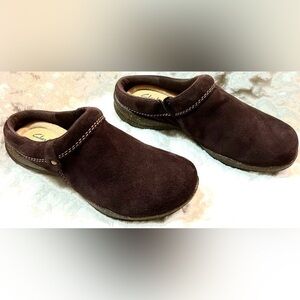 Clarks Dark Brown Suede Mules